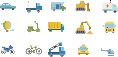 Icon collection of various vehicle