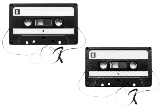 Retro vintage Cassette halftone on transparent PNG. Ideal for overlays, posters, and designs. High-res, AI-based with human edited effects. Old vintage Cassette in trendy dotted pop art style.