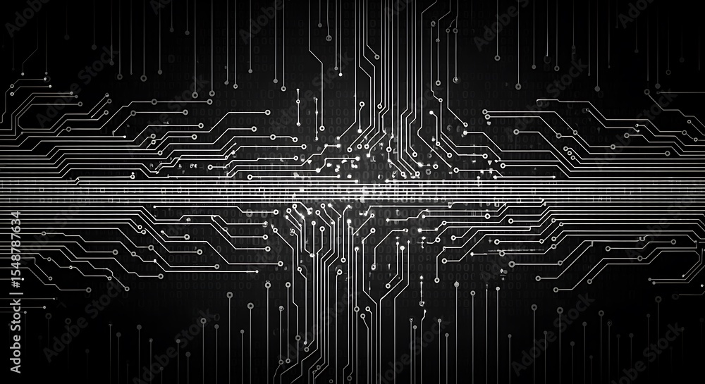 Poster abstract digital circuit board background high-tech technology design with grey lines and dark backg