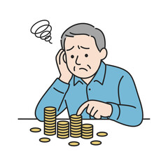 お金が足りず悩む男性のイラスト