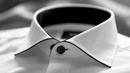 Tailored White Shirt with Black Collar and Buttons. Fashion Clothing Lifestyle Design