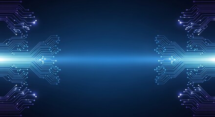 Abstract Digital Technology Background Futuristic Circuit Board Design with Glowing Lines and Bright Light Effects