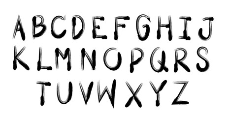 A-Z vector alphabet, hand written with a brush design, letters isolated on white background