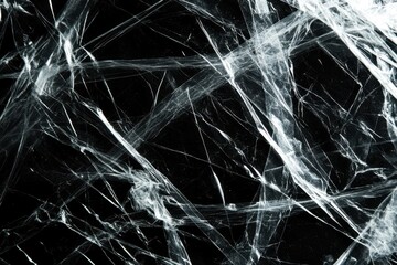 Abstract plastic wrap texture on a dark background.  Intricate network of translucent threads