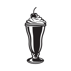 Milkshake Glass with Cream and Cherry Silhouette Icon Vector