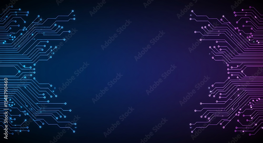 Aufkleber abstract background featuring circuit board patterns in blue and purple hues on a dark gradient back