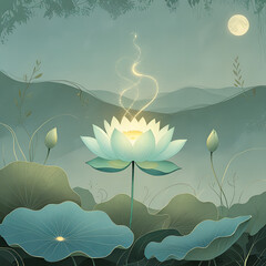 A serene and hopeful illustration depicting mental health care awareness, featuring a gentle, glowing light emanating from a delicate lotus flower at the center, symbolizing growth and renewal
