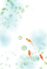 Fototapeta na wymiar 金魚　夏　水彩　和柄　背景