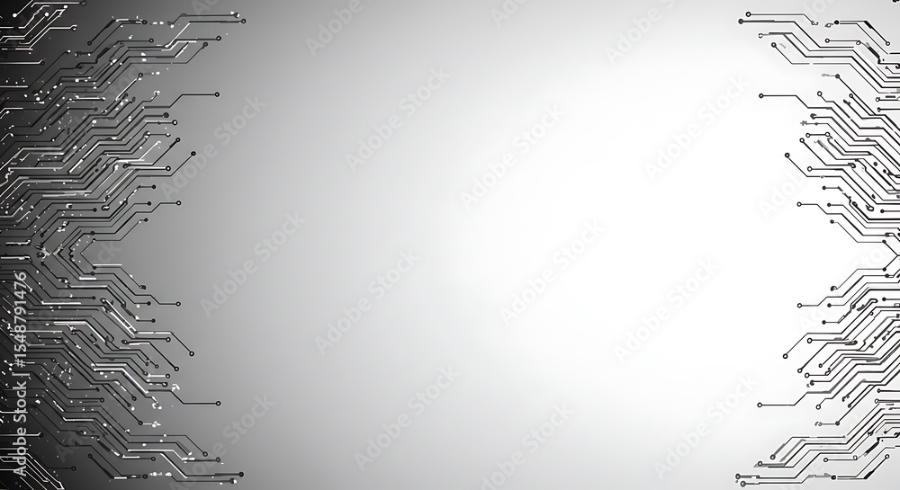 Poster abstract circuit board design, with gray lines and a gradient background.