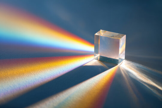 Glass prism reflecting light creates beautiful spectrum of colors, showcasing vibrant hues