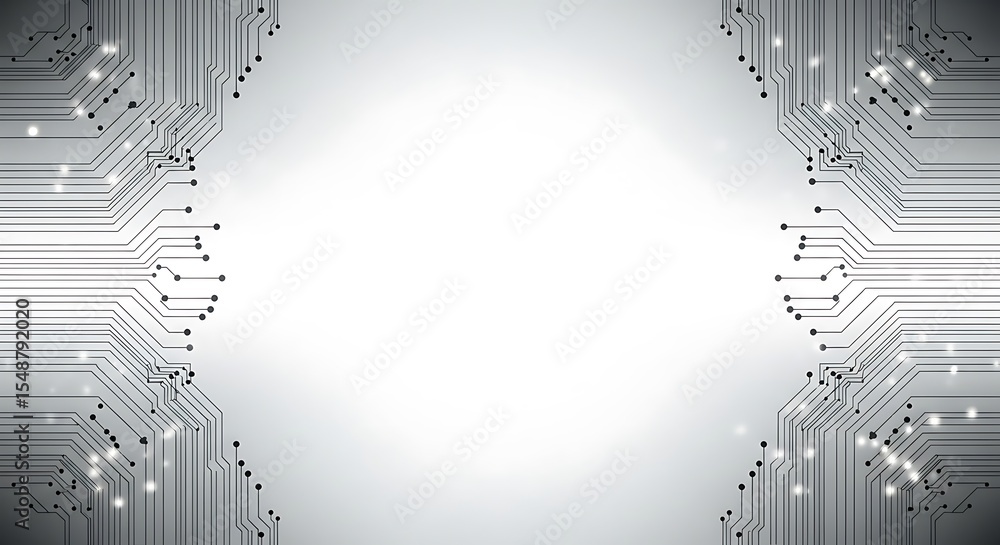 Poster abstract image of a circuit board pattern on a grey and white gradient background.