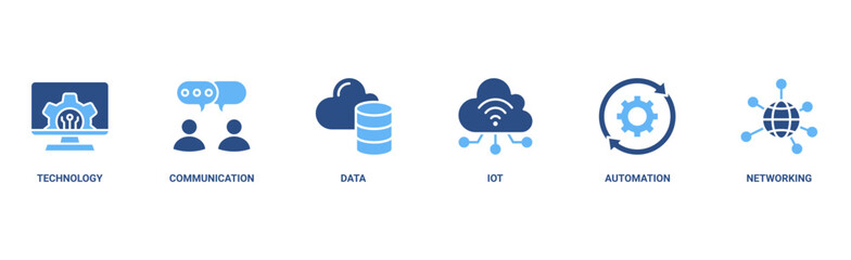 Digital transformation banner web icon vector illustration concept with icon of technology, communication, data, iot, ict, automation, internet, and networking