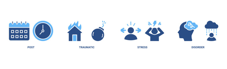 PTSD banner web icon vector illustration concept of post, traumatic, stress and disorder