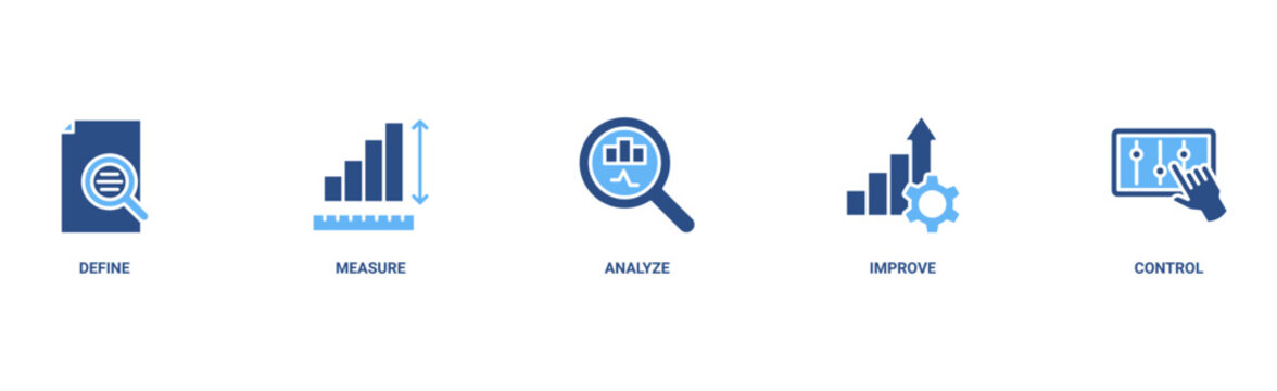Lean six sigma banner web icon vector illustration concept for process improvement with icon of define, measure, analyze, improve, and control