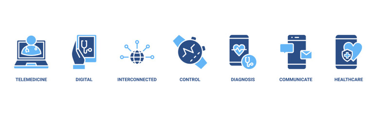 Digital health banner web icon vector illustration concept for technology in medical healthcare with icon of e-health, telemedicine, interconnected, smartwatch, diagnosis, email, and medical app