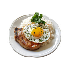Pan-Seared Pork Chop with Fried Egg and Rice