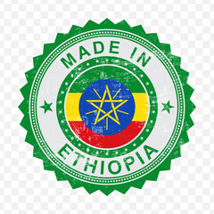 Vector illustration of round red stamp. Made in Ethiopia on transparent background.