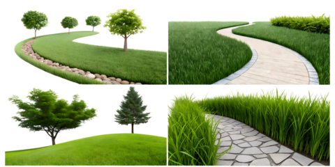 green grass path collage isolated design