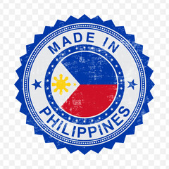 Vector illustration of round red stamp. Made in Philippines on transparent background.