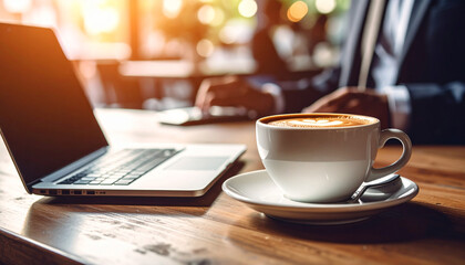 Coffee and laptop, Generated image