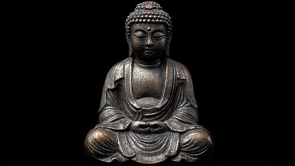 Obraz premium Antique bronze Buddha statue on black background