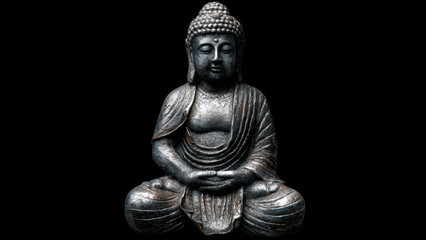 Obraz premium Antique bronze Buddha statue on black background