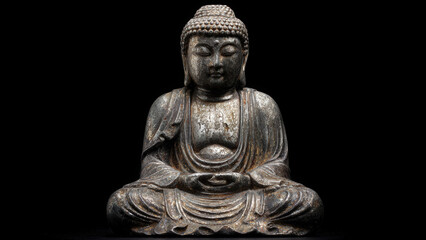 Obraz premium Antique bronze Buddha statue on black background