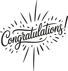 Congratulations inscription. Greeting card with calligraphy. Hand drawn design. Black and white.
