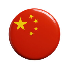 A shiny button with the flag of china. The red flag features five yellow stars.