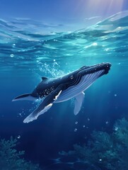 Fototapeta premium Whale swimming in vibrant ocean