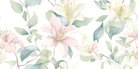 Graceful Lily Seamless Pattern Soft Pastel Floral Bloom Print for Textile Wallpaper Decor