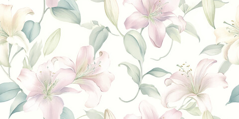 Graceful Lily Seamless Pattern Soft Pastel Floral Bloom Print for Textile Wallpaper Decor