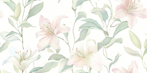 Graceful Lily Seamless Pattern Soft Pastel Floral Bloom Print for Textile Wallpaper Decor