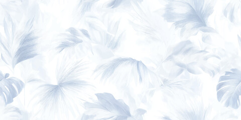 Tropical Leaves Seamless Pattern Soft Blue Botanical Print for Wallpaper Textile Decor