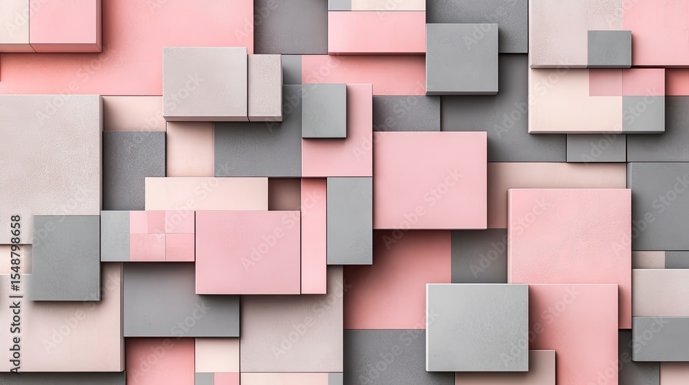Poster abstract geometric pattern of overlapping squares in muted pink and gray tones
