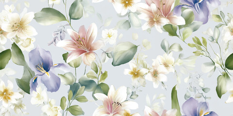 Vibrant Bloom Seamless Pattern Artistic Floral Watercolor Print for Fabric Wallpaper Design
