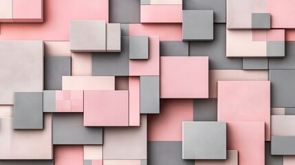 Abstract geometric pattern of overlapping squares in muted pink and gray tones