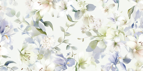 Serene Floral Watercolor Seamless Pattern Gentle Bloom Print for Textile Wallpaper Design