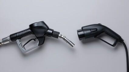 Black Gasoline Nozzle and Electric Vehicle Charger Contrast Fueling Technology Transition