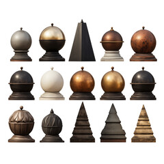 Decorative orbs and pyramids in various finishes and styles  