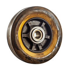 Roller skate wheel isolated on white background with worn rubber  