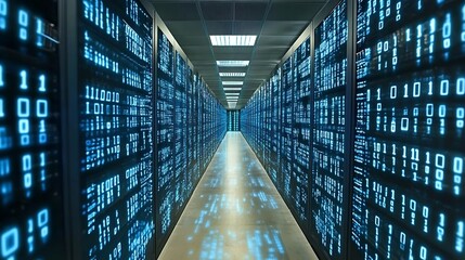 Server room, binary code