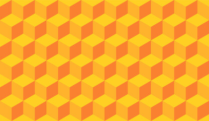 Obraz premium Yellow 3d cube seamless isometric pattern background geometric texture. Yellow orange 3d cube backdrop squares.