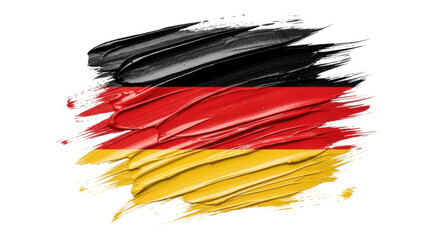 Vibrant german flag depicted with expressive paint brushstrokes, ideal for themes of national pride, culture, and international relations.