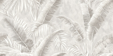 Monochrome Tropical Palm Leaves Seamless Pattern Botanical Vector Print for design, textile, packaging, fabric wallpaper branding, stationery wrapping paper interior decor