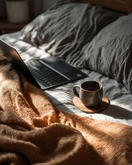 Laptop Coffee Cozy Bed Morning Light