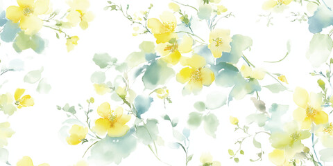 Gentle Yellow Floral Watercolor Seamless Pattern Botanical Vector Print for design, textile, packaging, fabric wallpaper branding, stationery wrapping paper interior decor