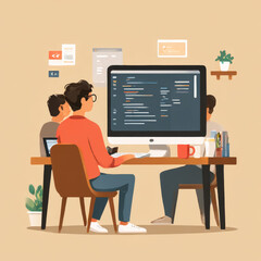 Learn to code online! Students take programming classes remotely via video lessons. Great for web banners.  