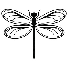 Dragonfly Silhouette with Detailed Wings, Nature insect vector illustration