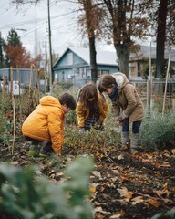 Children Playing In Community Garden Spring